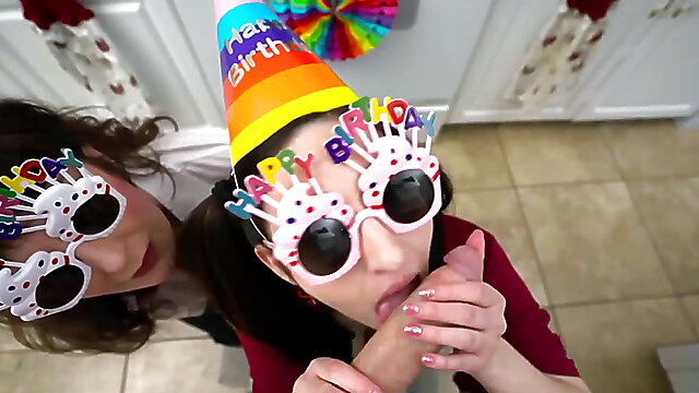 Blowjob birthday party, deepthroated straight, tag team party, melody young, tags party, hard games